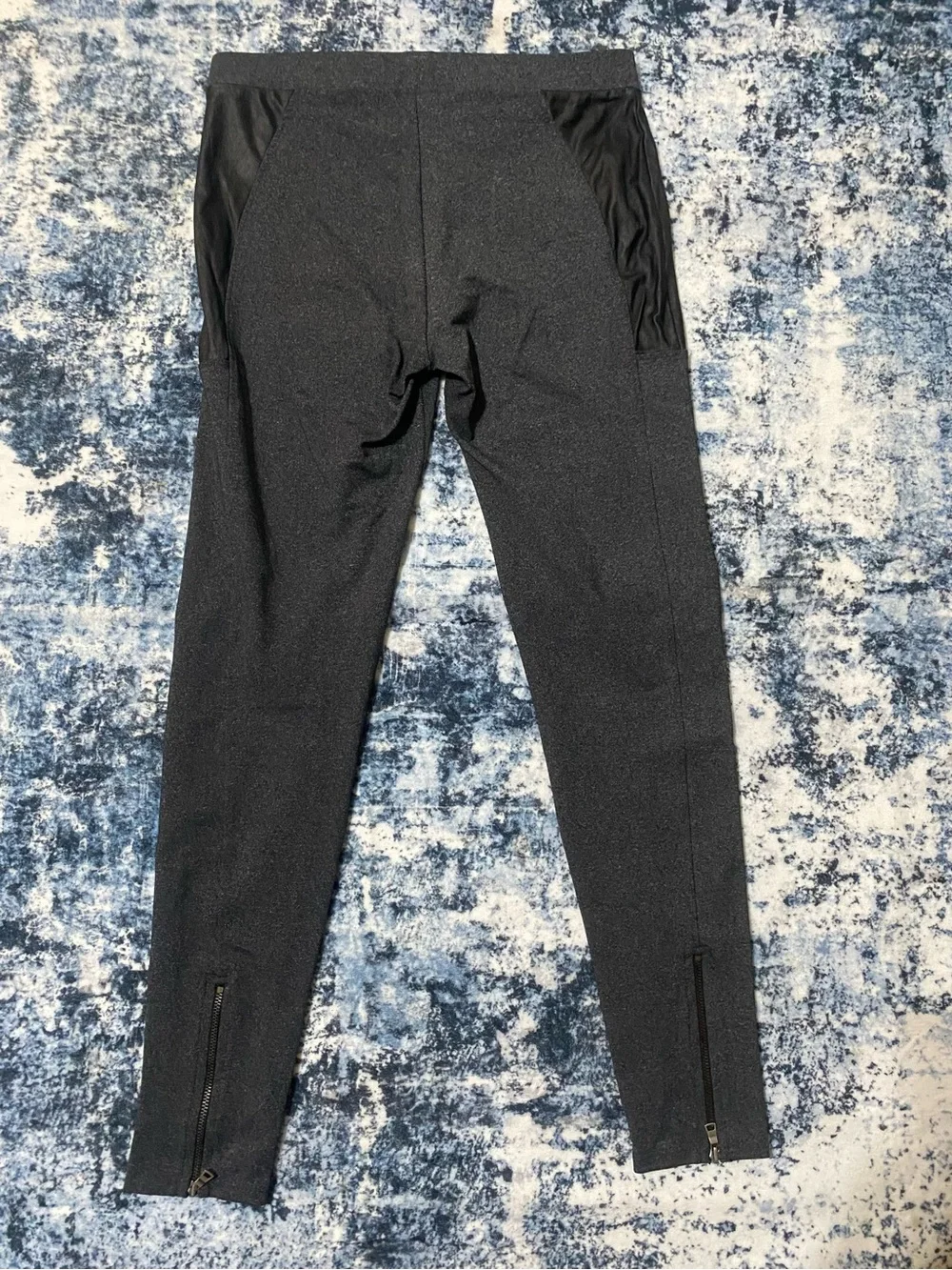 David Lerner Faux Leather Accent Leggings Womens Medium Charcoal Black
